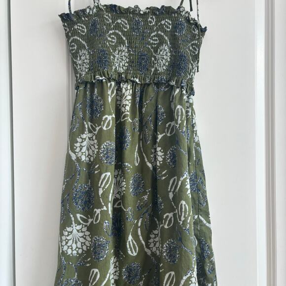 ZARA Green Floral Print Smocked Midi Dress 100% Cotton Tie Straps Size XS - Picture 7 of 14
